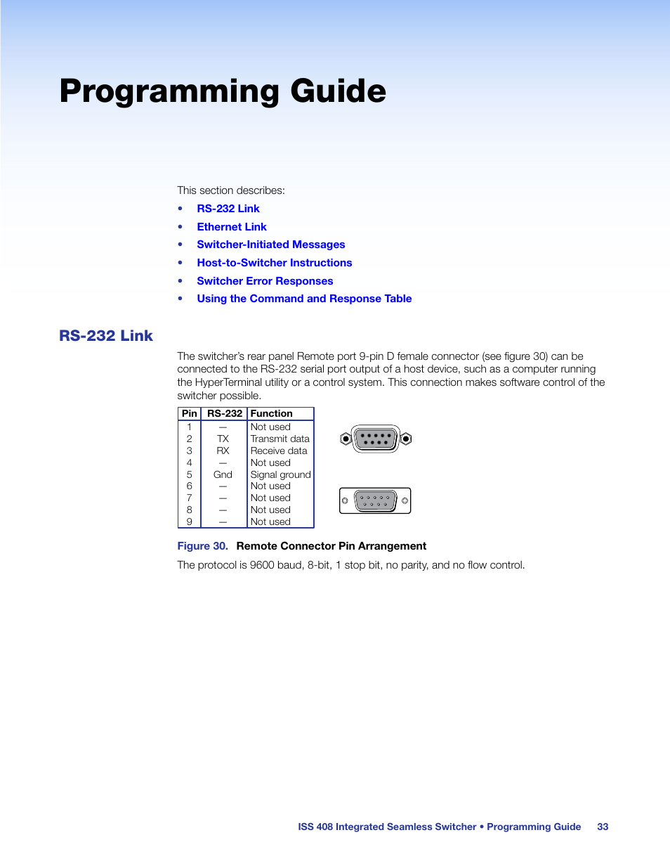 Programming guide, Rs-232 link | Extron Electronics ISS 408 User Manual | Page 39 / 86