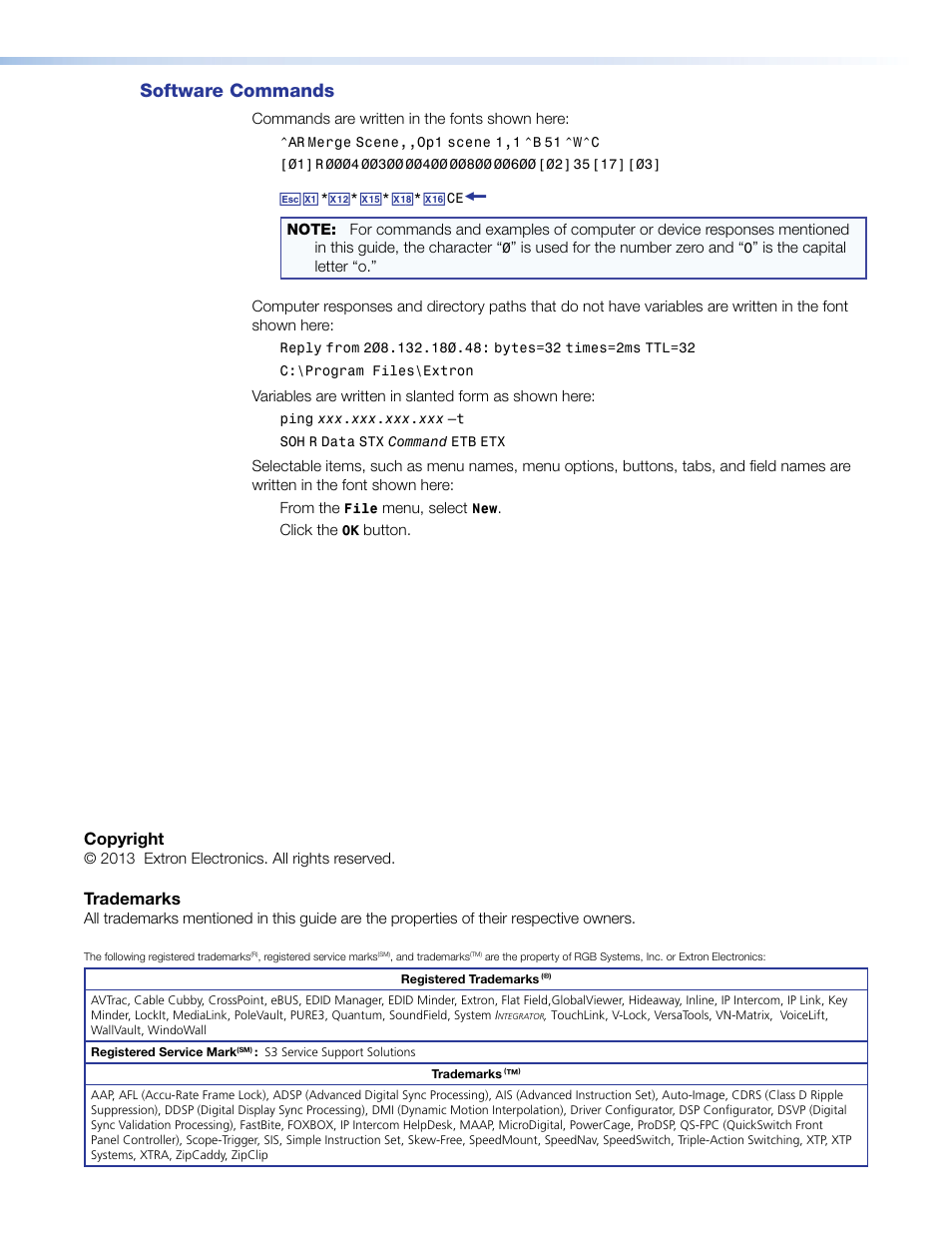 Software commands, Copyright, Trademarks | Extron Electronics ISS 408 User Manual | Page 4 / 86