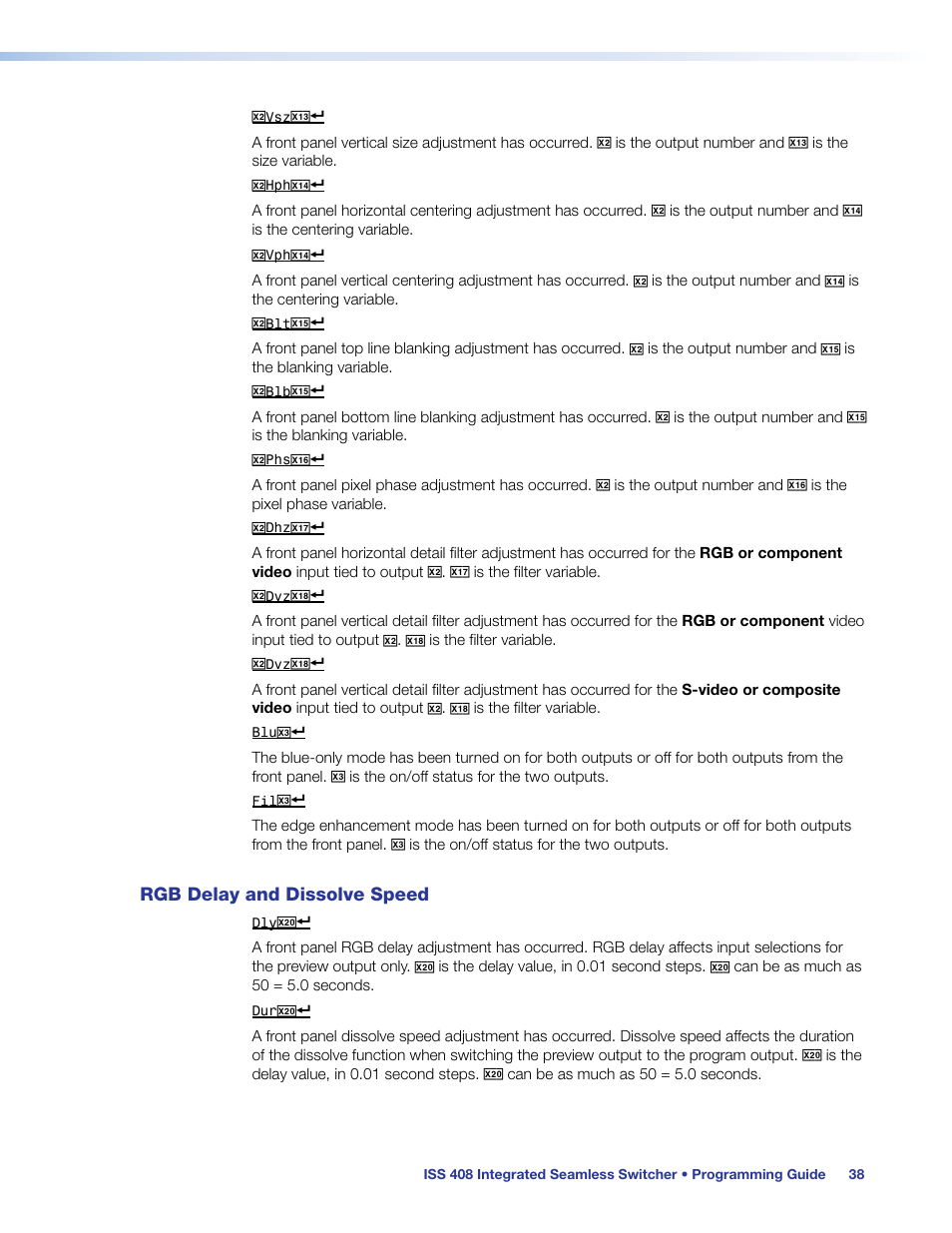 Rgb delay and dissolve speed | Extron Electronics ISS 408 User Manual | Page 44 / 86