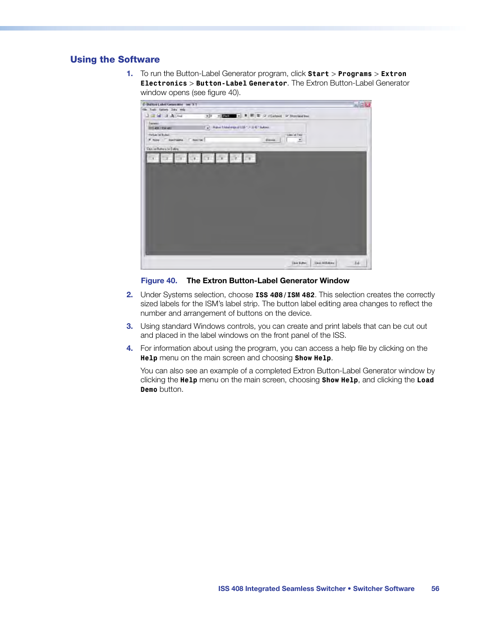 Using the software | Extron Electronics ISS 408 User Manual | Page 62 / 86