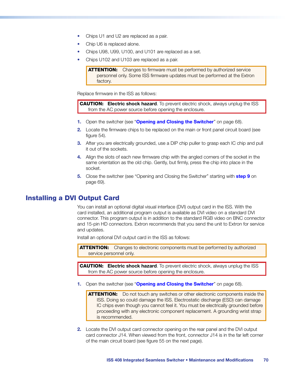 Installing a dvi output card | Extron Electronics ISS 408 User Manual | Page 76 / 86