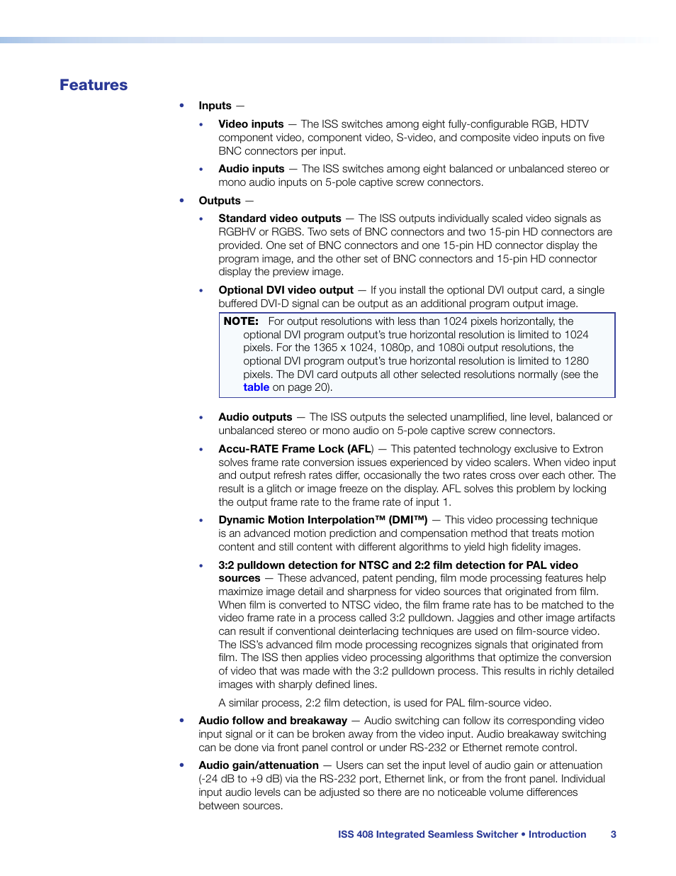 Features | Extron Electronics ISS 408 User Manual | Page 9 / 86