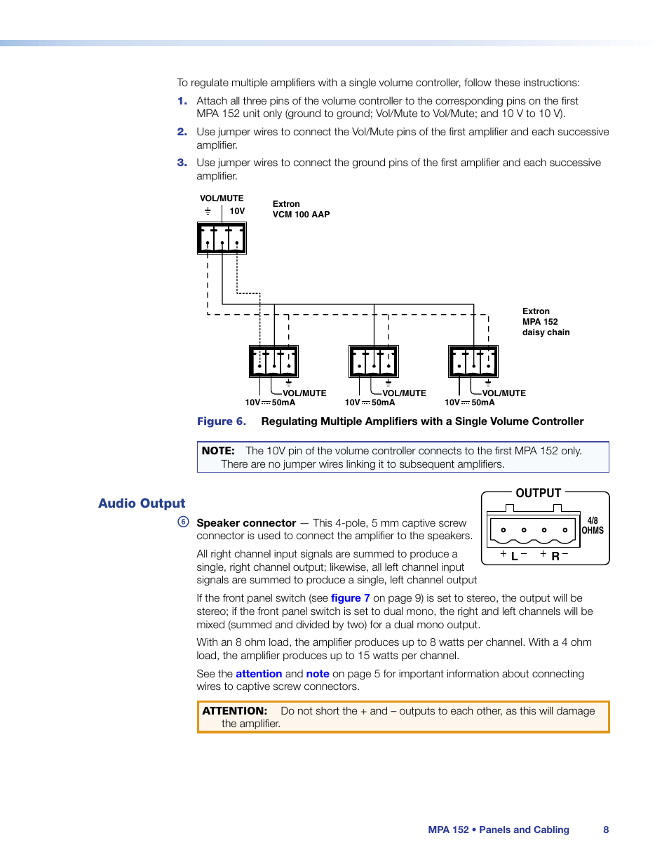 Audio output, Speakers | Extron Electronics MPA 152 User Guide User Manual | Page 14 / 22