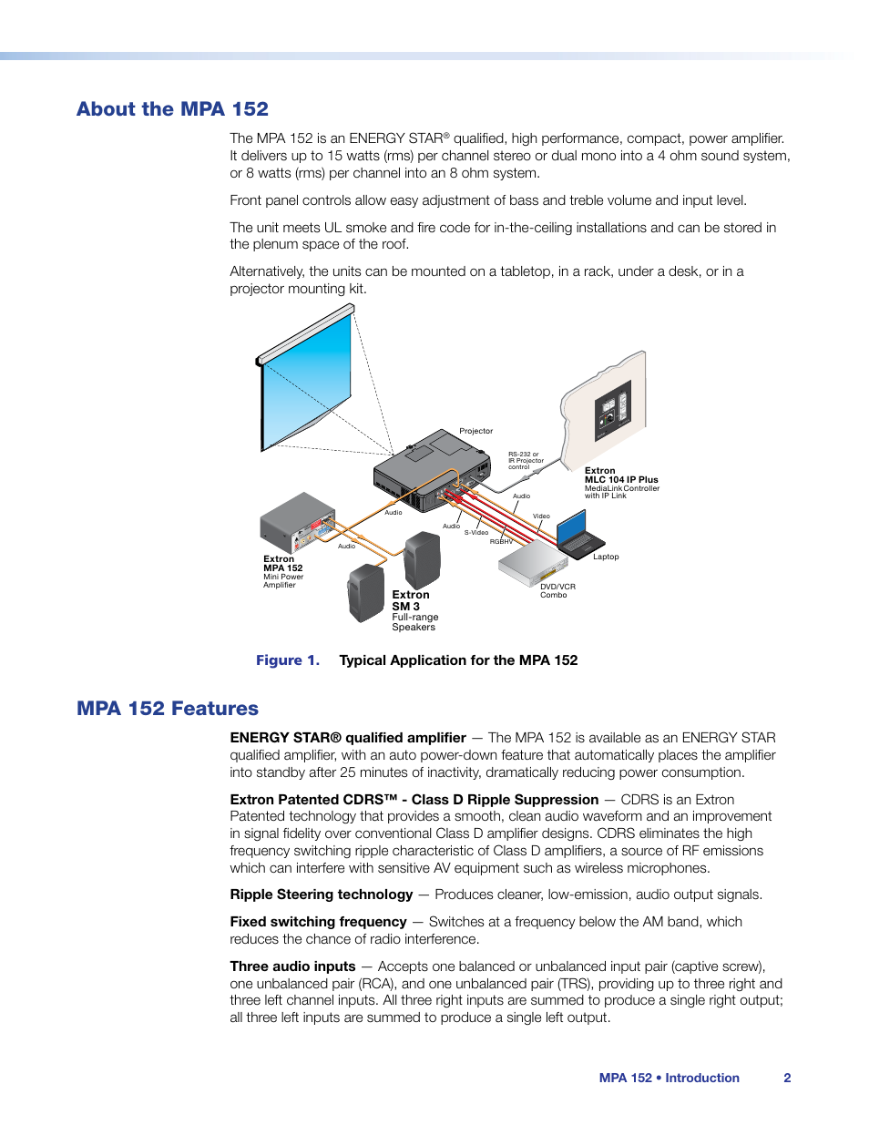 About the mpa 152, Mpa 152 features, About the mpa 152 mpa 152 features | Extron Electronics MPA 152 User Guide User Manual | Page 8 / 22