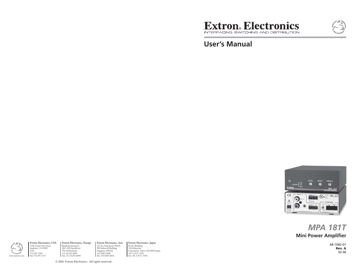 Extron Electronics MPA 181T User Guide User Manual | 18 pages