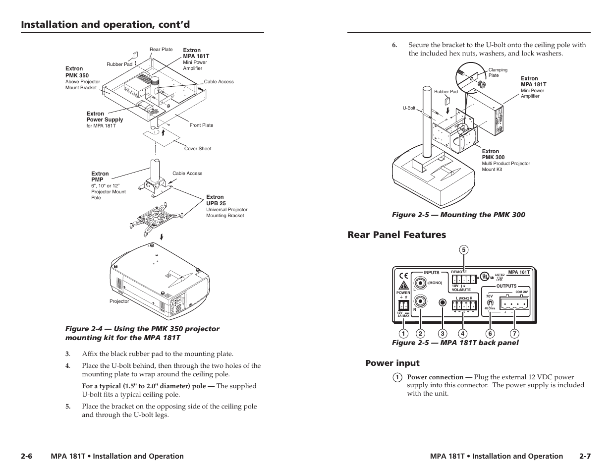 Installation and operation, cont’d, Rear panel features | Extron Electronics MPA 181T User Guide User Manual | Page 11 / 18