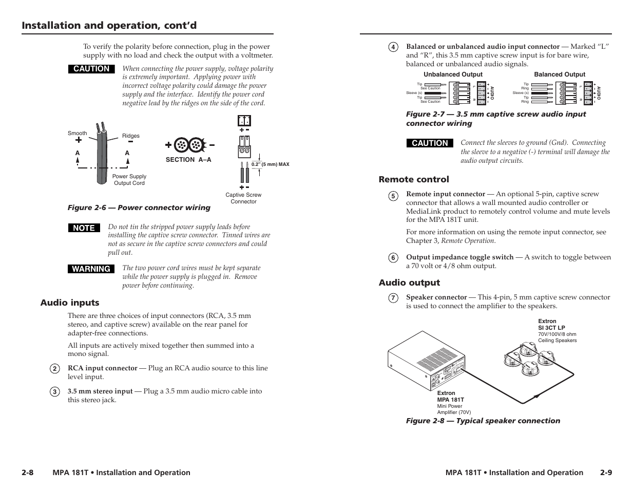 Installation and operation, cont’d | Extron Electronics MPA 181T User Guide User Manual | Page 12 / 18