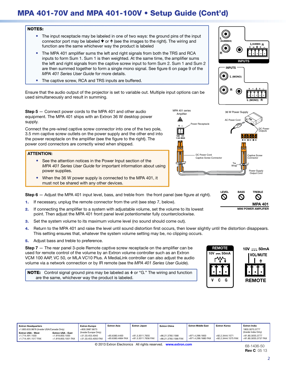 Remote | Extron Electronics MPA 401 Series Setup Guide User Manual | Page 2 / 2