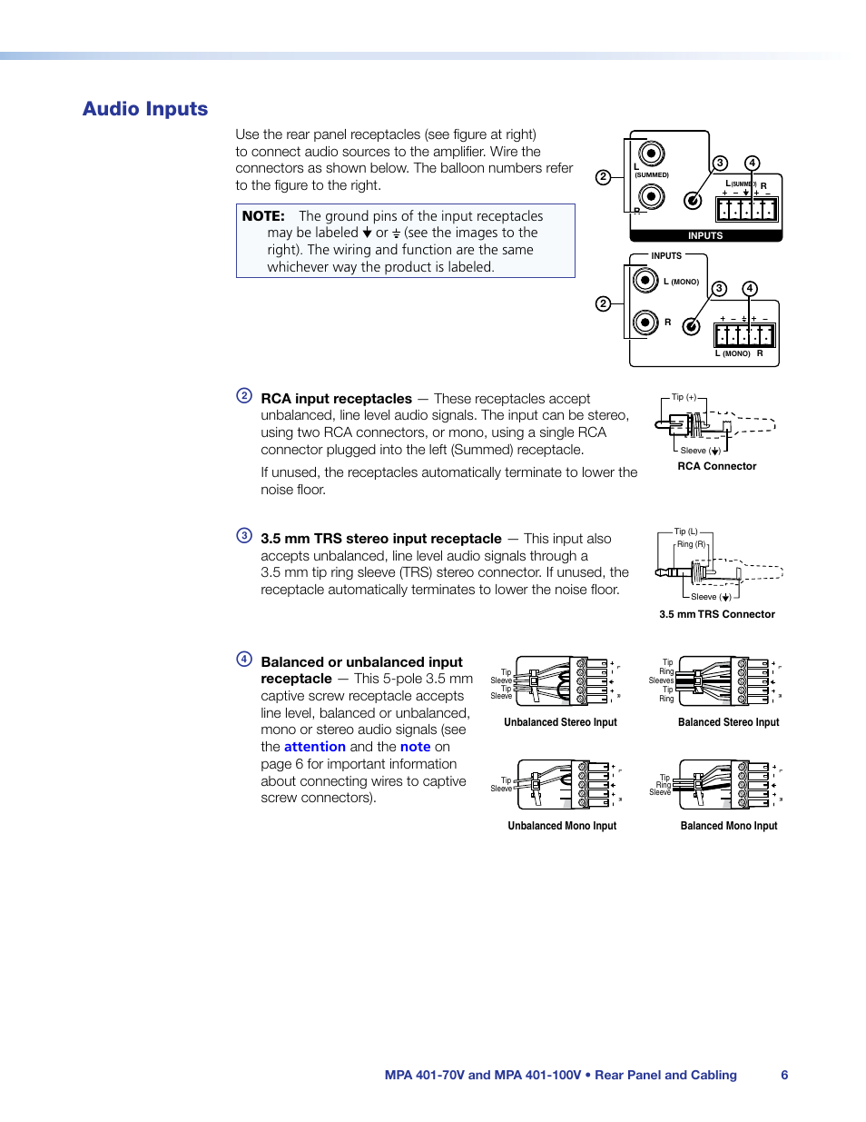 Audio inputs, Summed) | Extron Electronics MPA 401 Series User Guide User Manual | Page 12 / 22