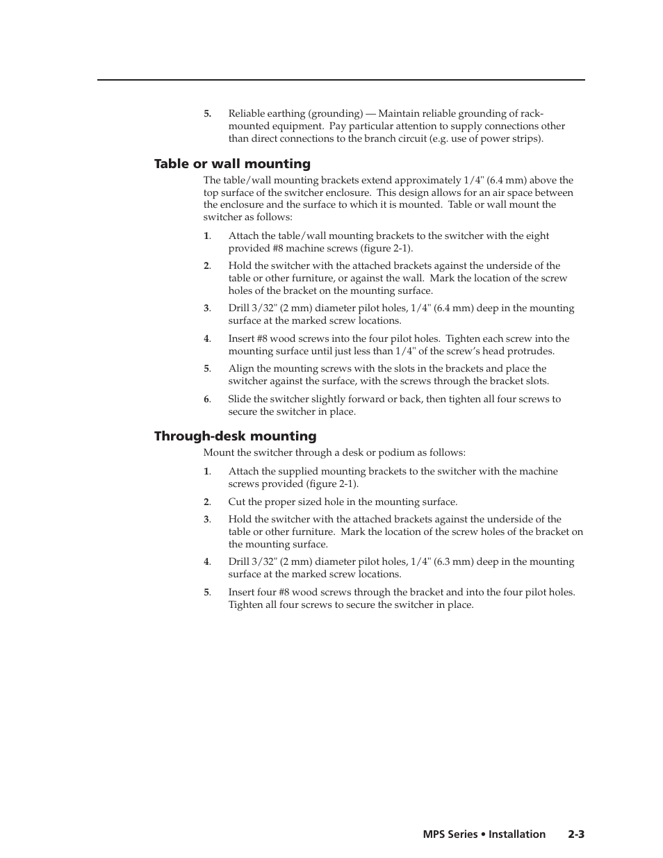 Table or wall mounting, Through-desk mounting | Extron Electronics MPS 112_112CS User Guide User Manual | Page 11 / 46