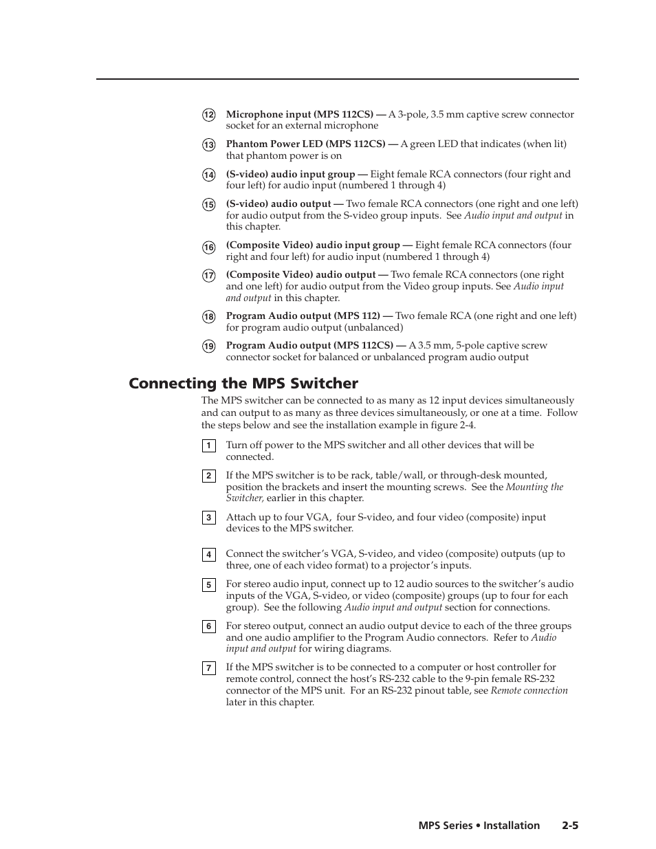 Connecting the mps switcher | Extron Electronics MPS 112_112CS User Guide User Manual | Page 13 / 46