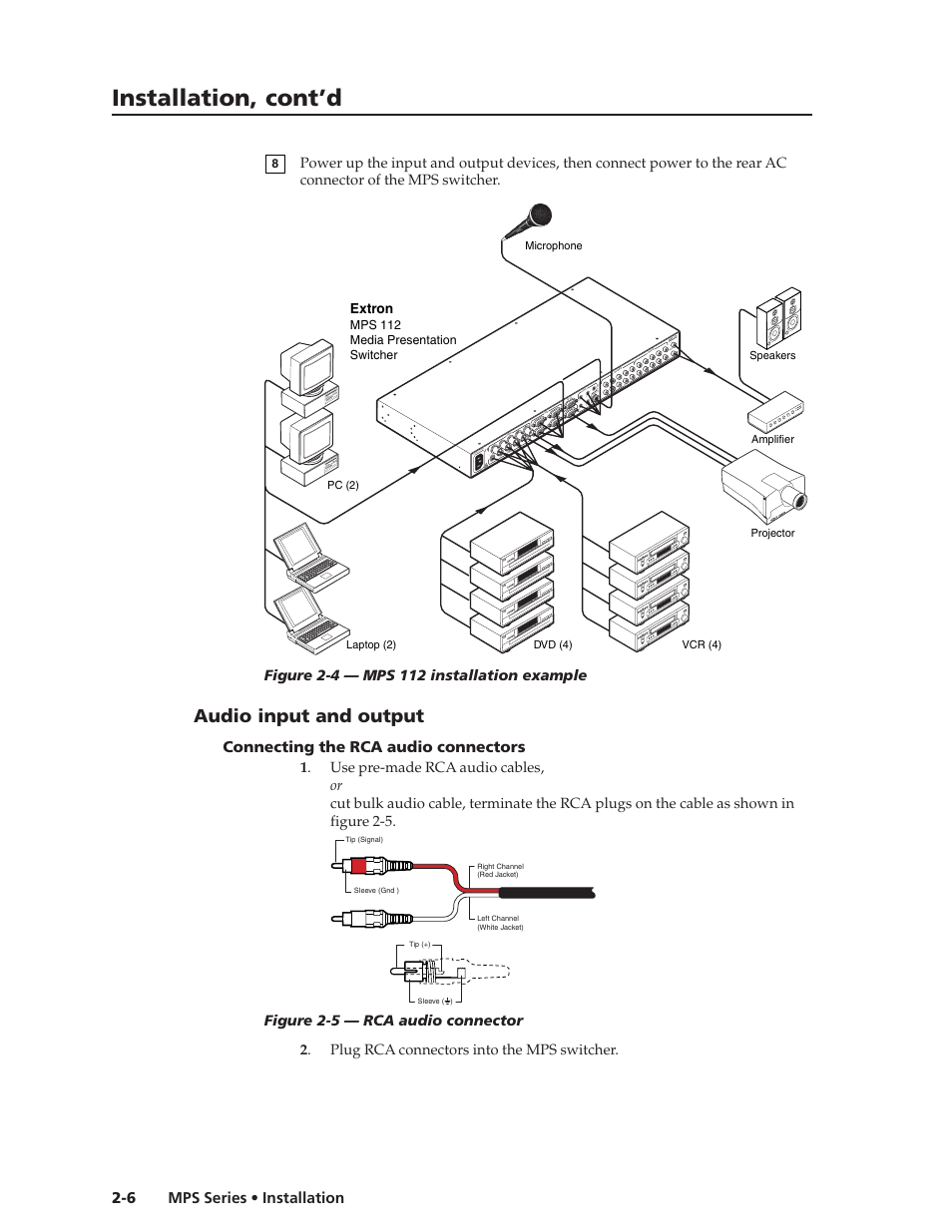 Installation, cont’d, Audio input and output | Extron Electronics MPS 112_112CS User Guide User Manual | Page 14 / 46
