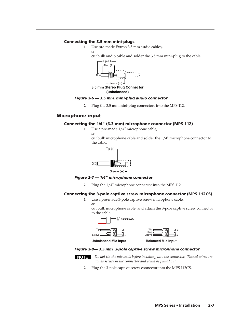 Microphone input | Extron Electronics MPS 112_112CS User Guide User Manual | Page 15 / 46