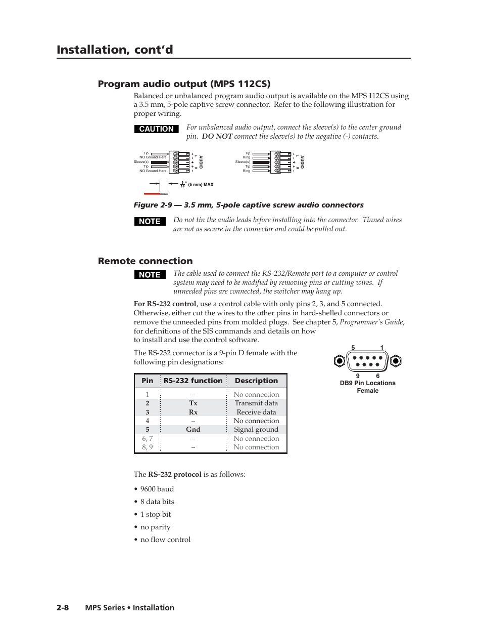 Installation, cont’d, Program audio output (mps 112cs), Remote connection | Extron Electronics MPS 112_112CS User Guide User Manual | Page 16 / 46