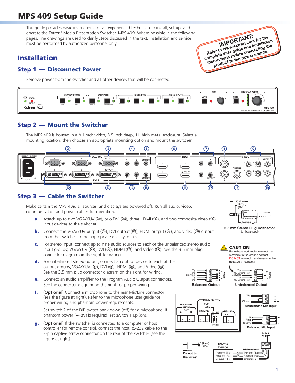 Extron Electronics MPS 409 Setup Guide User Manual | 4 pages