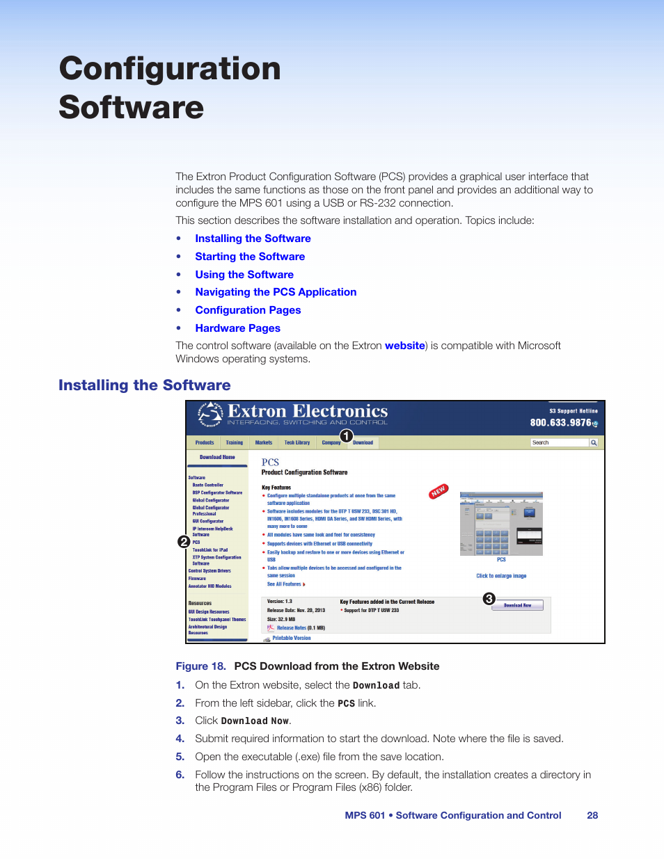 Configuration software, Installing the software | Extron Electronics MPS 601 User Guide User Manual | Page 34 / 54
