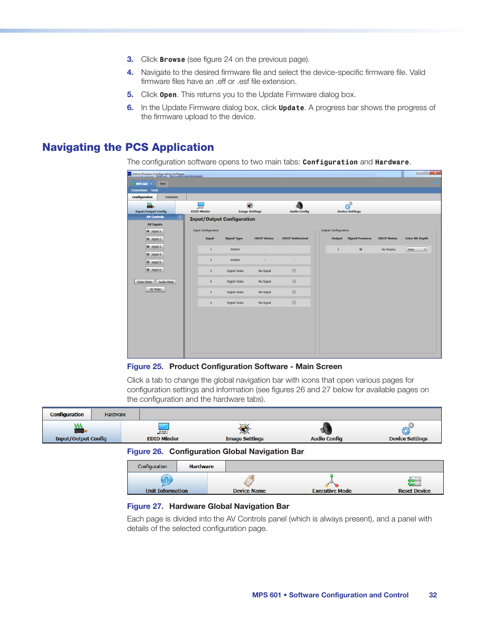 Navigating the pcs application | Extron Electronics MPS 601 User Guide User Manual | Page 38 / 54