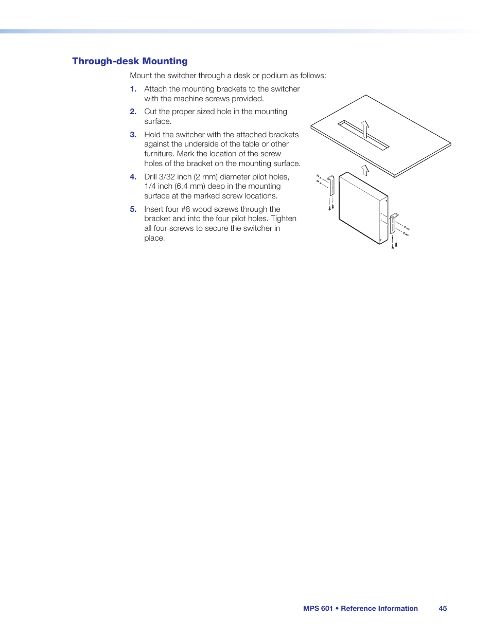 Through-desk mounting | Extron Electronics MPS 601 User Guide User Manual | Page 51 / 54
