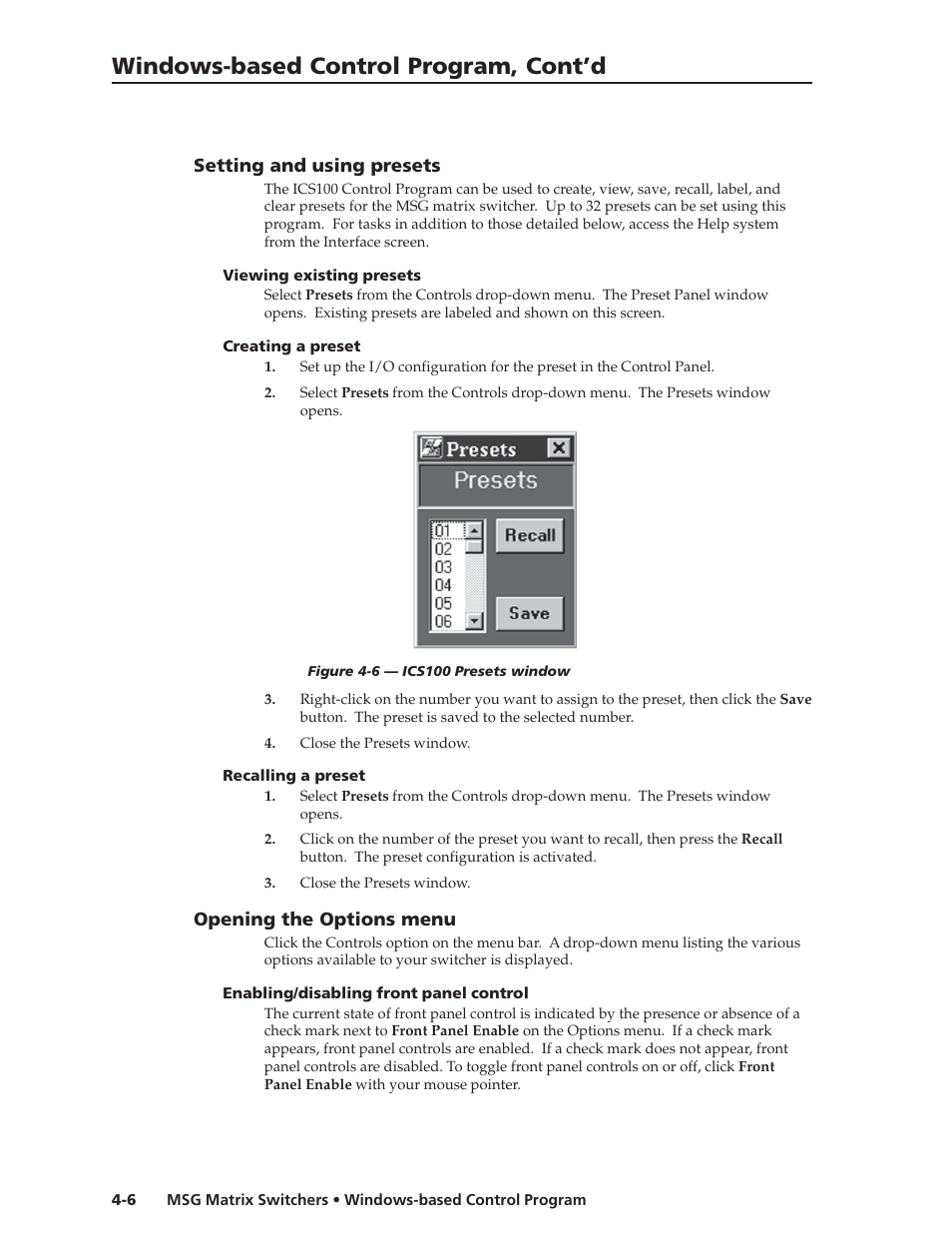 Windows-based control program, cont’d | Extron Electronics MSG0808 User Manual | Page 28 / 54