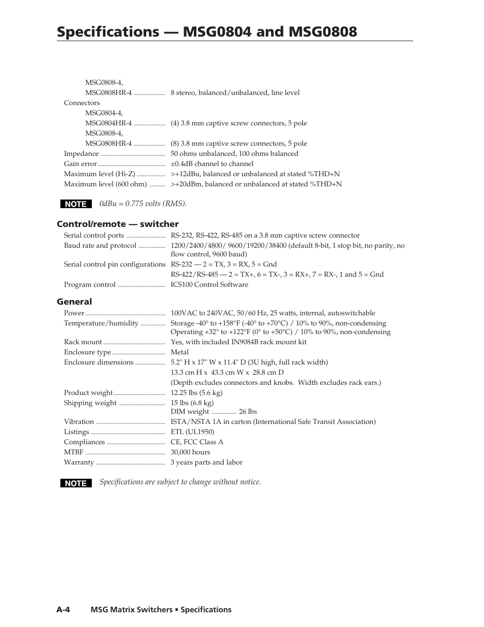 Extron Electronics MSG0808 User Manual | Page 46 / 54