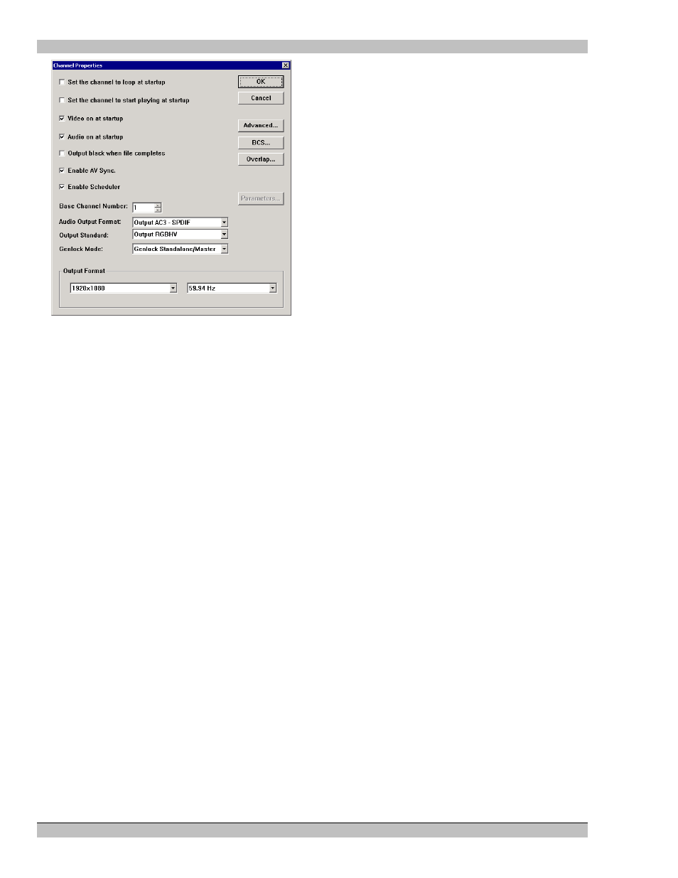 Set the channel to loop at startup, Set the channel to start playing at startup, Video on at startup | Audio on at startup, Output black when file completes, Enable av sync | Extron Electronics MS9500 HD FrEND Plus User Manual | Page 30 / 112