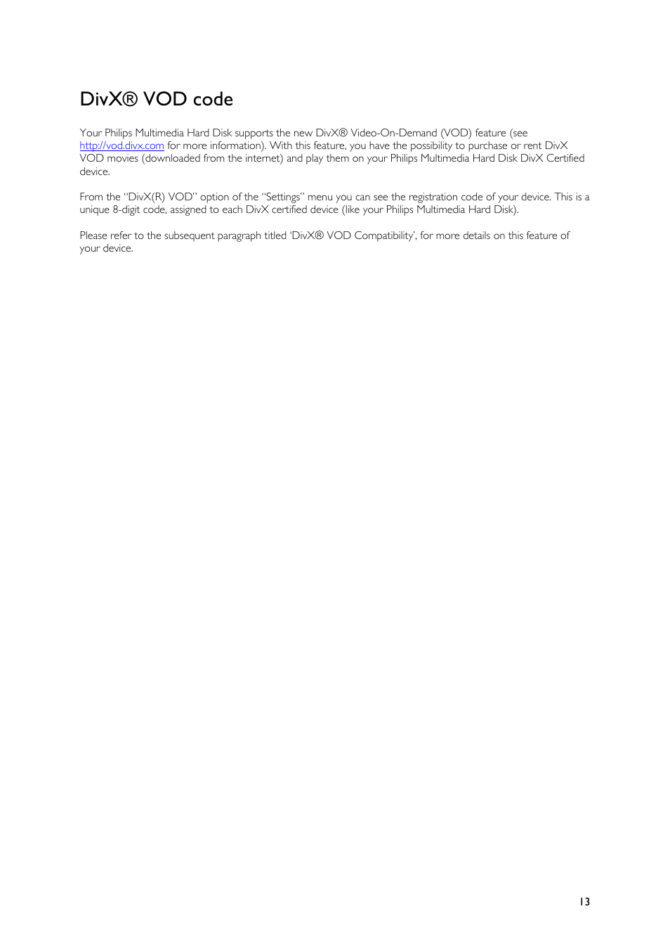 Divx® vod code | Philips SPE9010CC User Manual | Page 13 / 23