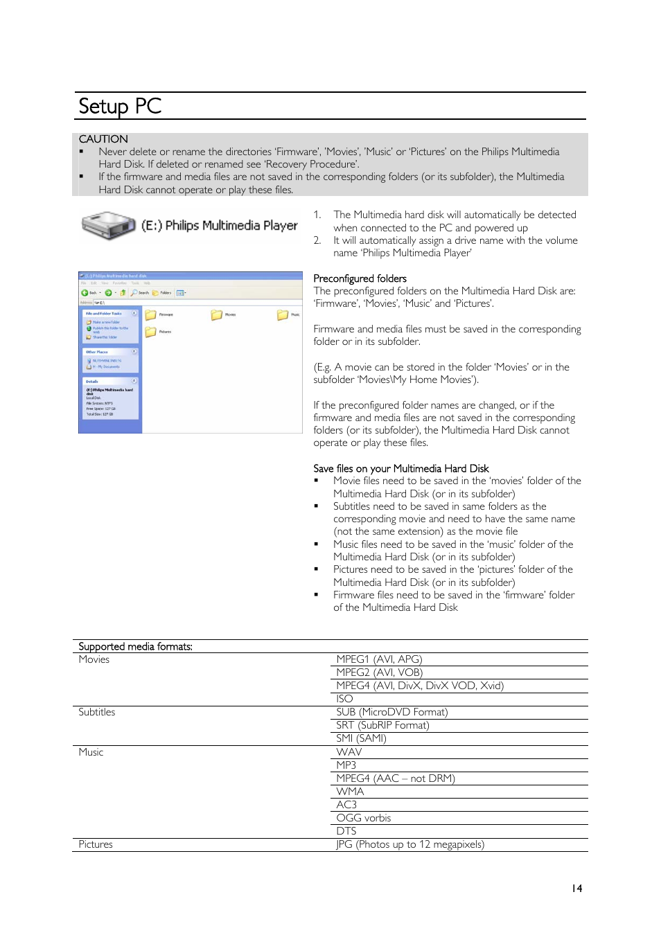 Setup pc | Philips SPE9010CC User Manual | Page 14 / 23