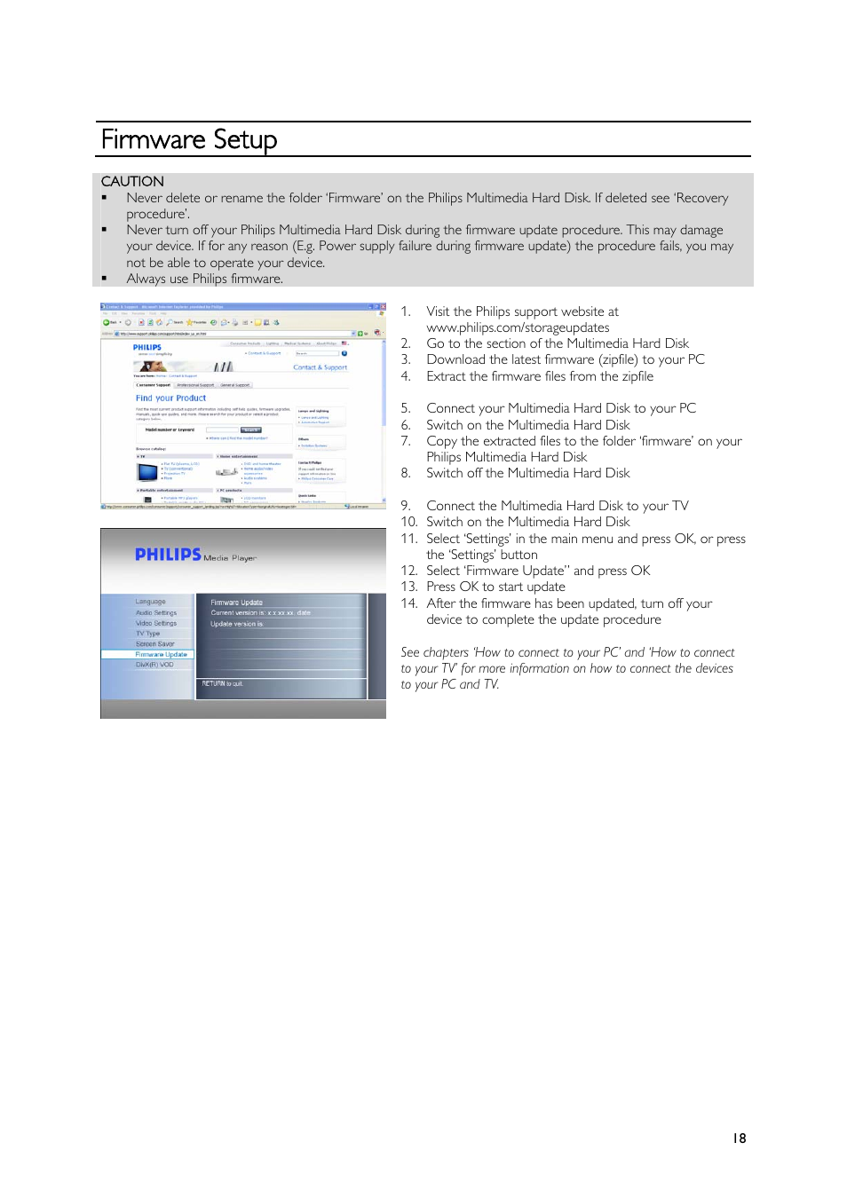 Firmware setup | Philips SPE9010CC User Manual | Page 18 / 23
