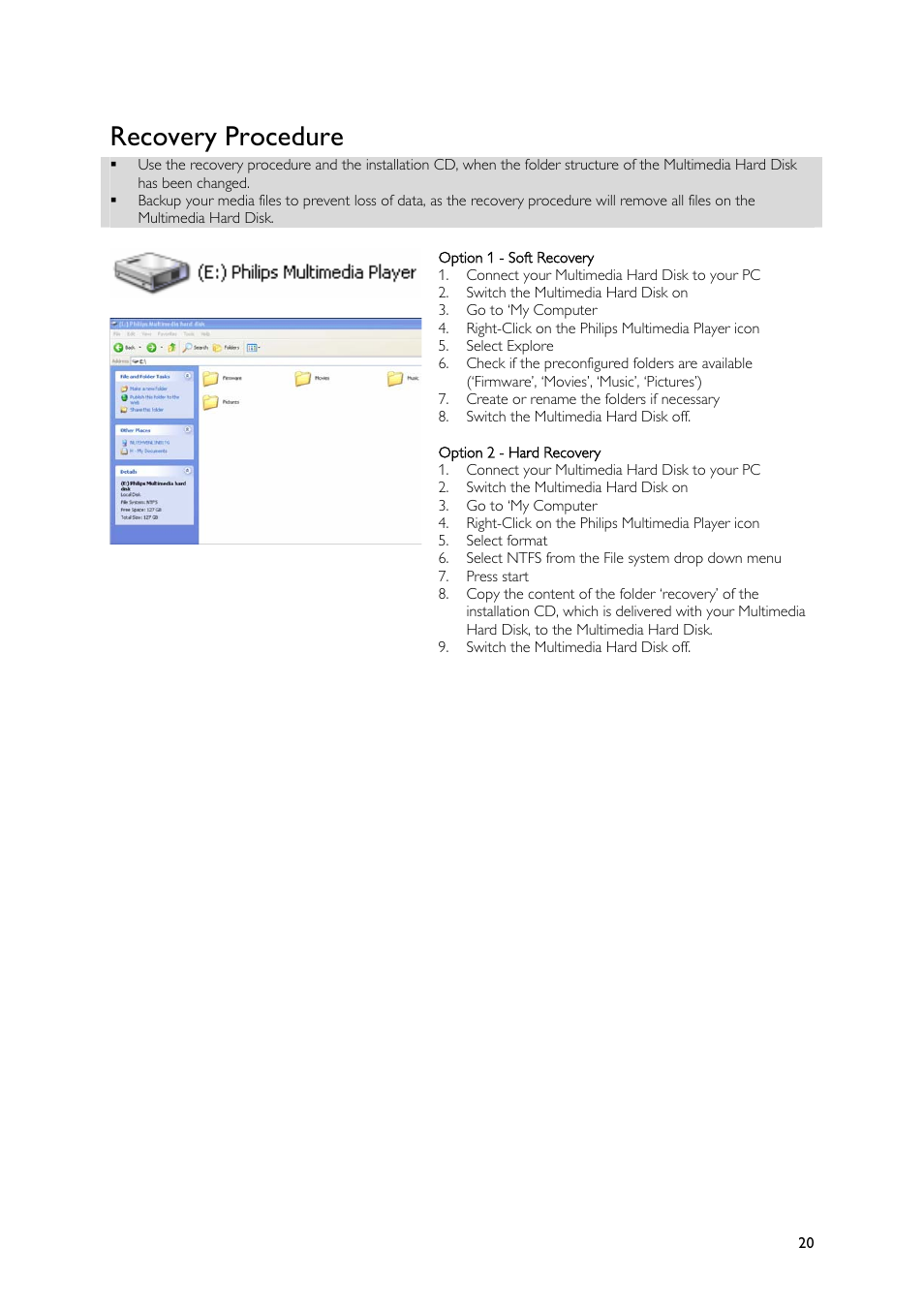 Recovery procedure | Philips SPE9010CC User Manual | Page 20 / 23