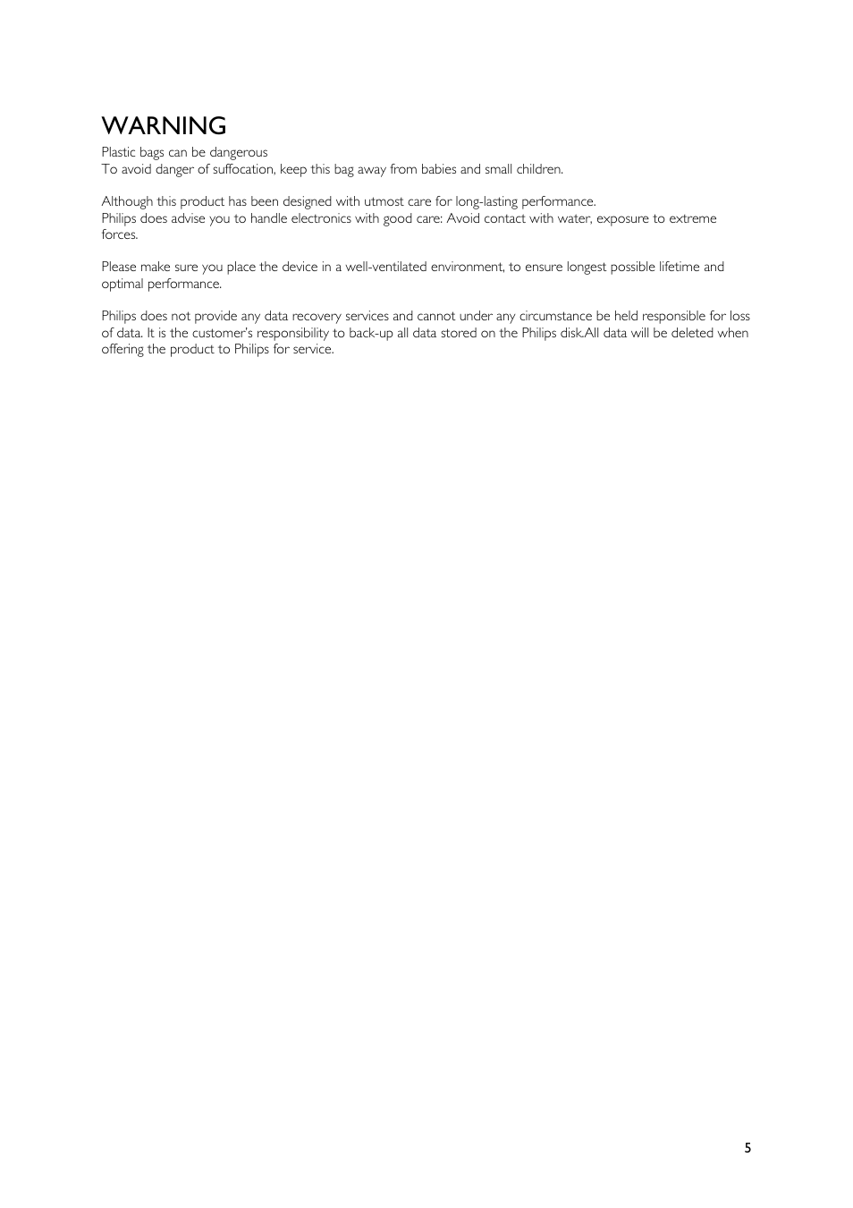 Warning | Philips SPE9010CC User Manual | Page 5 / 23