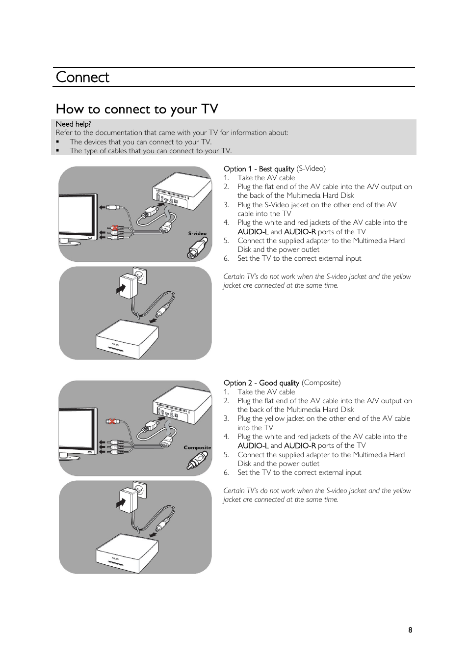 Connect, How to connect to your tv | Philips SPE9010CC User Manual | Page 8 / 23