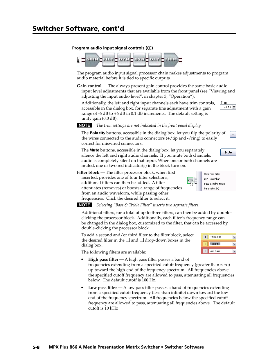 Program audio input signal controls (a), Program audio input signal controls, Program audio input | Preliminar y, Switcher software, cont’d | Extron Electronics MPX Plus 866 A Rev. B User Manual | Page 114 / 222