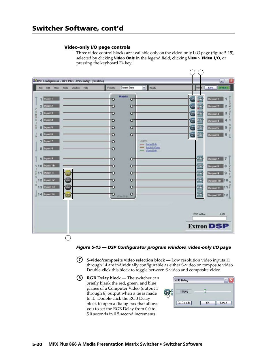 Chapter 5, “switcher software, Preliminar y, Switcher software, cont’d | Extron Electronics MPX Plus 866 A Rev. B User Manual | Page 126 / 222