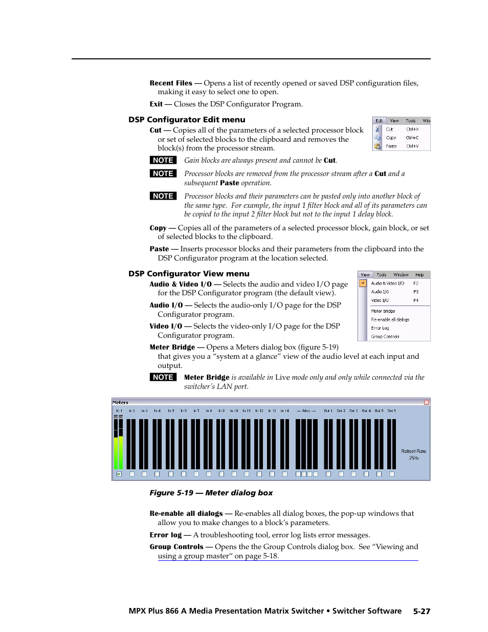 Dsp configurator edit menu, Dsp configurator view menu, Preliminar y | Extron Electronics MPX Plus 866 A Rev. B User Manual | Page 133 / 222