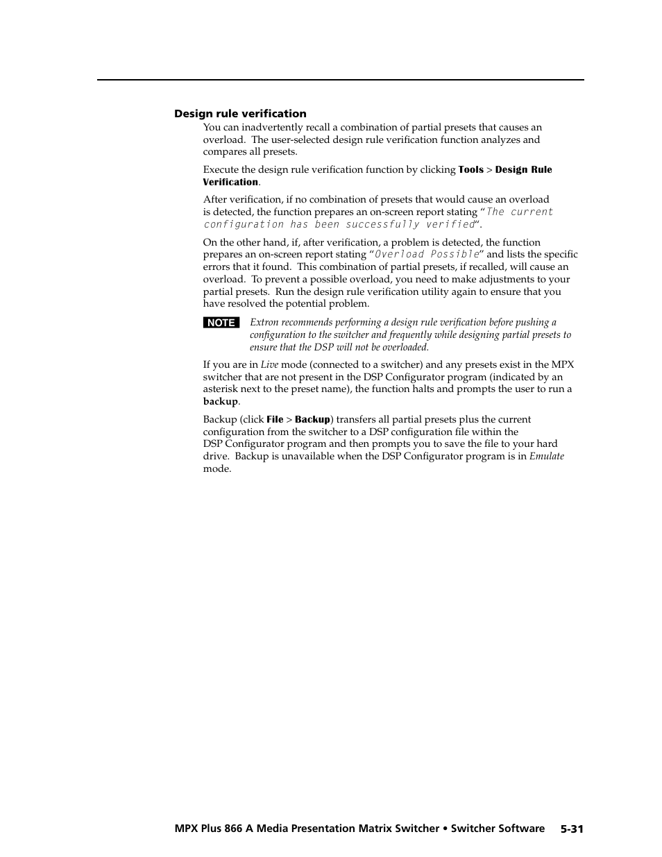 Design rule verification, Design rule verification -31, Preliminar y | Extron Electronics MPX Plus 866 A Rev. B User Manual | Page 137 / 222