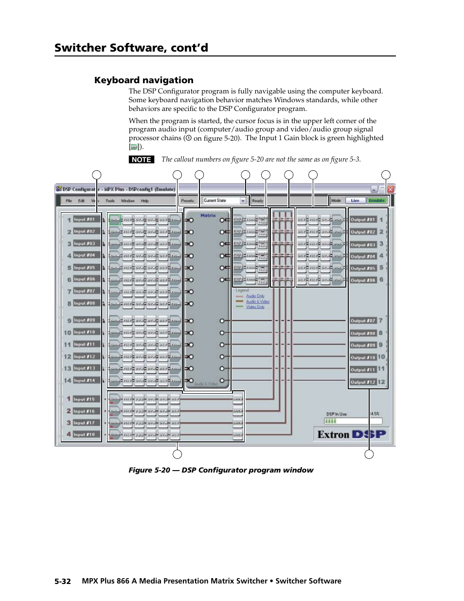 Keyboard navigation, Keyboard navigation -32, Preliminar y | Switcher software, cont’d | Extron Electronics MPX Plus 866 A Rev. B User Manual | Page 138 / 222