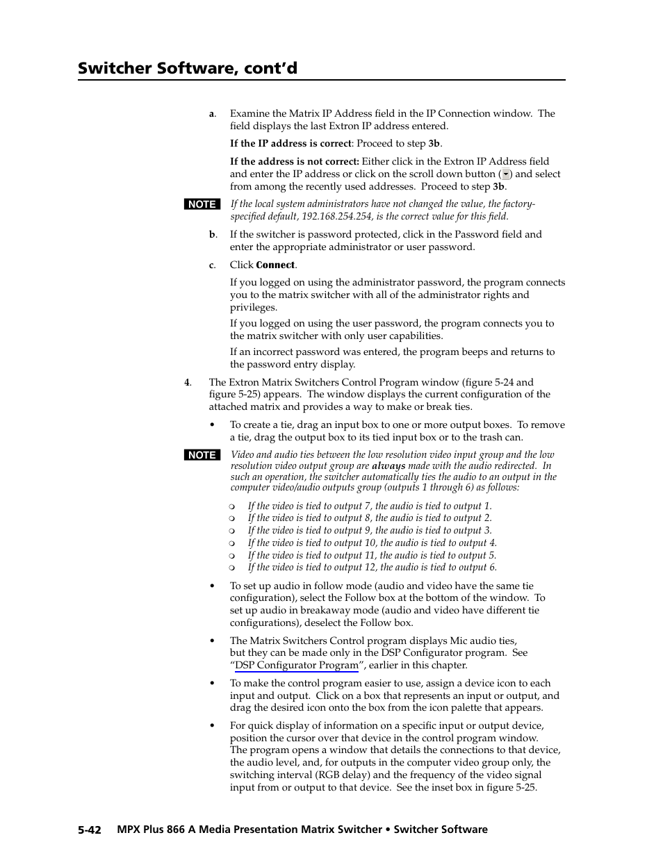 Preliminar y, Switcher software, cont’d | Extron Electronics MPX Plus 866 A Rev. B User Manual | Page 148 / 222