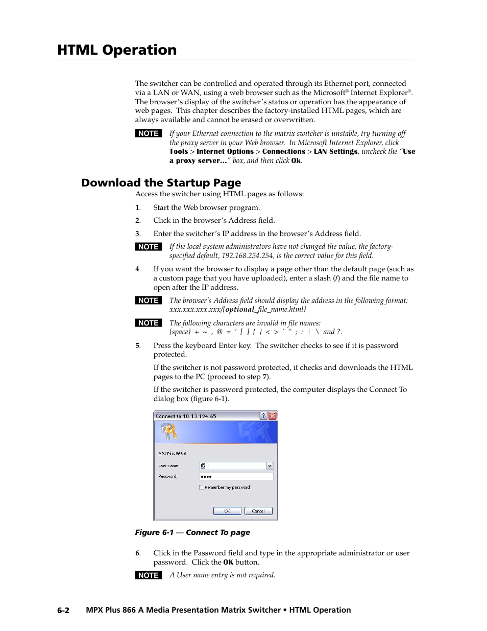 Preliminar y, Html operation, Download the startup page | Extron Electronics MPX Plus 866 A Rev. B User Manual | Page 166 / 222
