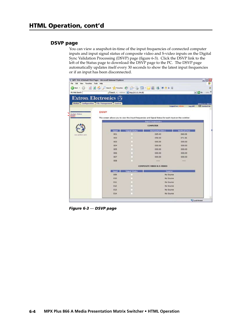 Preliminar y, Html operation, cont’d | Extron Electronics MPX Plus 866 A Rev. B User Manual | Page 168 / 222
