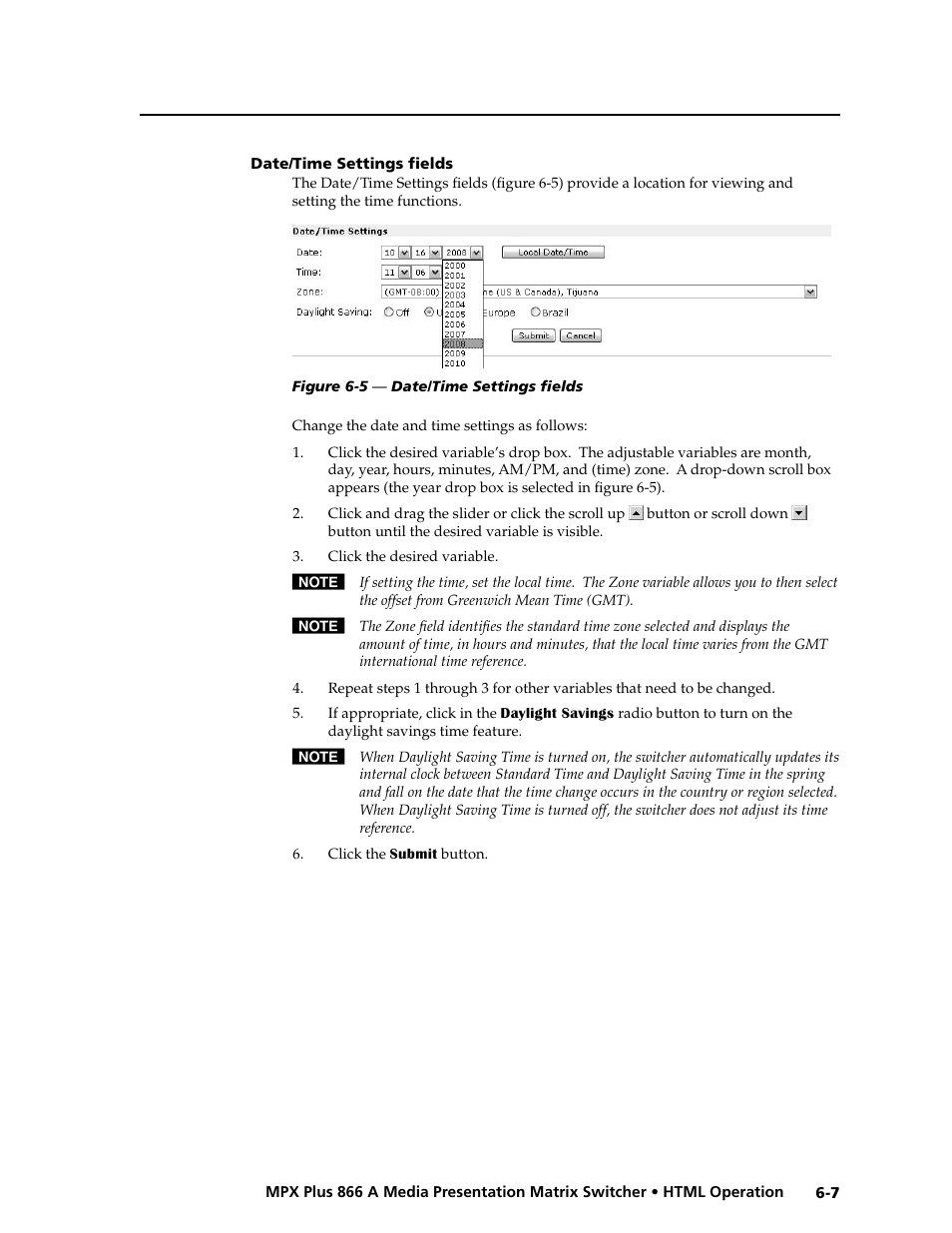 Date/time settings fields, Date/time settings fields -7, Preliminar y | Extron Electronics MPX Plus 866 A Rev. B User Manual | Page 171 / 222