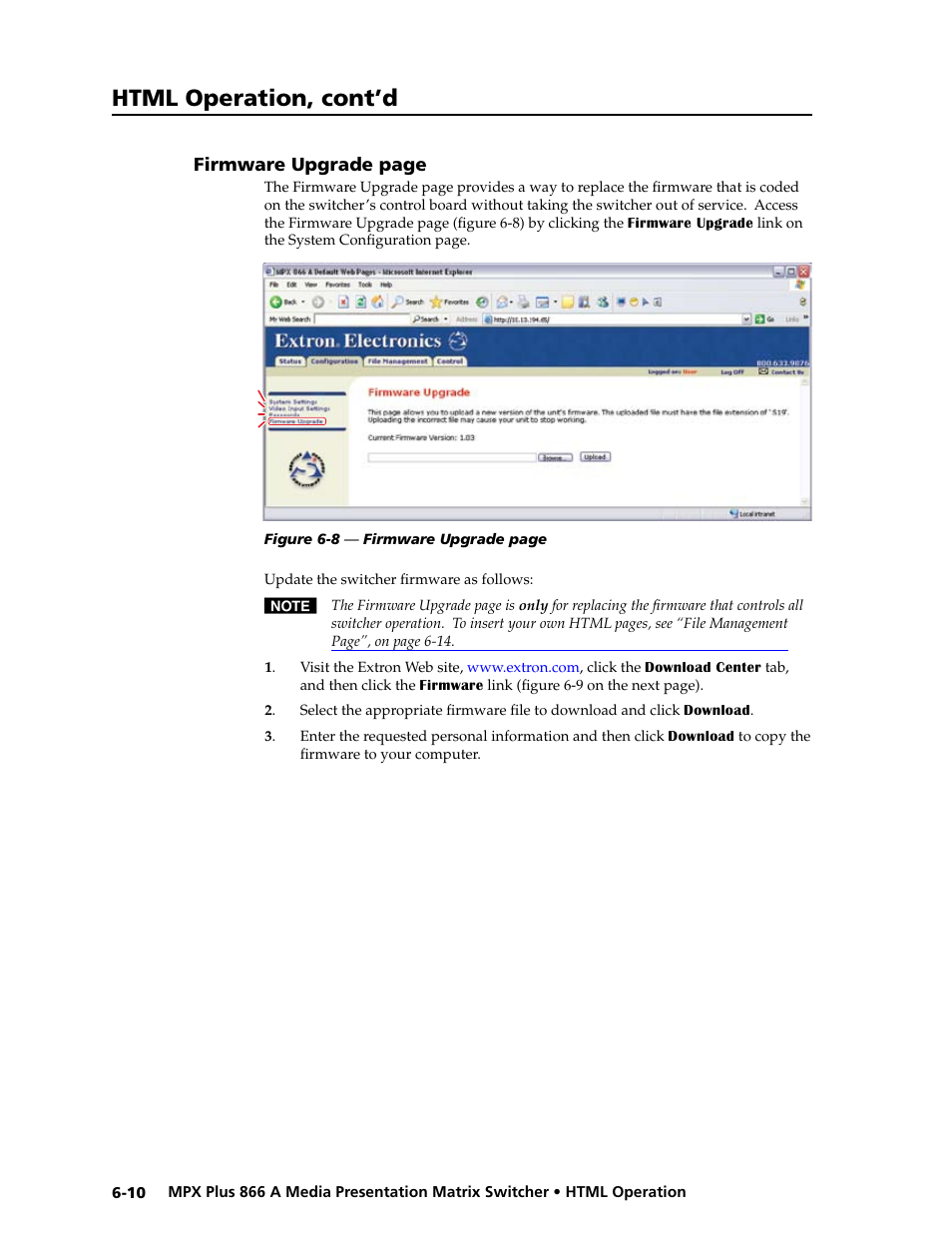 Preliminar y, Html operation, cont’d | Extron Electronics MPX Plus 866 A Rev. B User Manual | Page 174 / 222