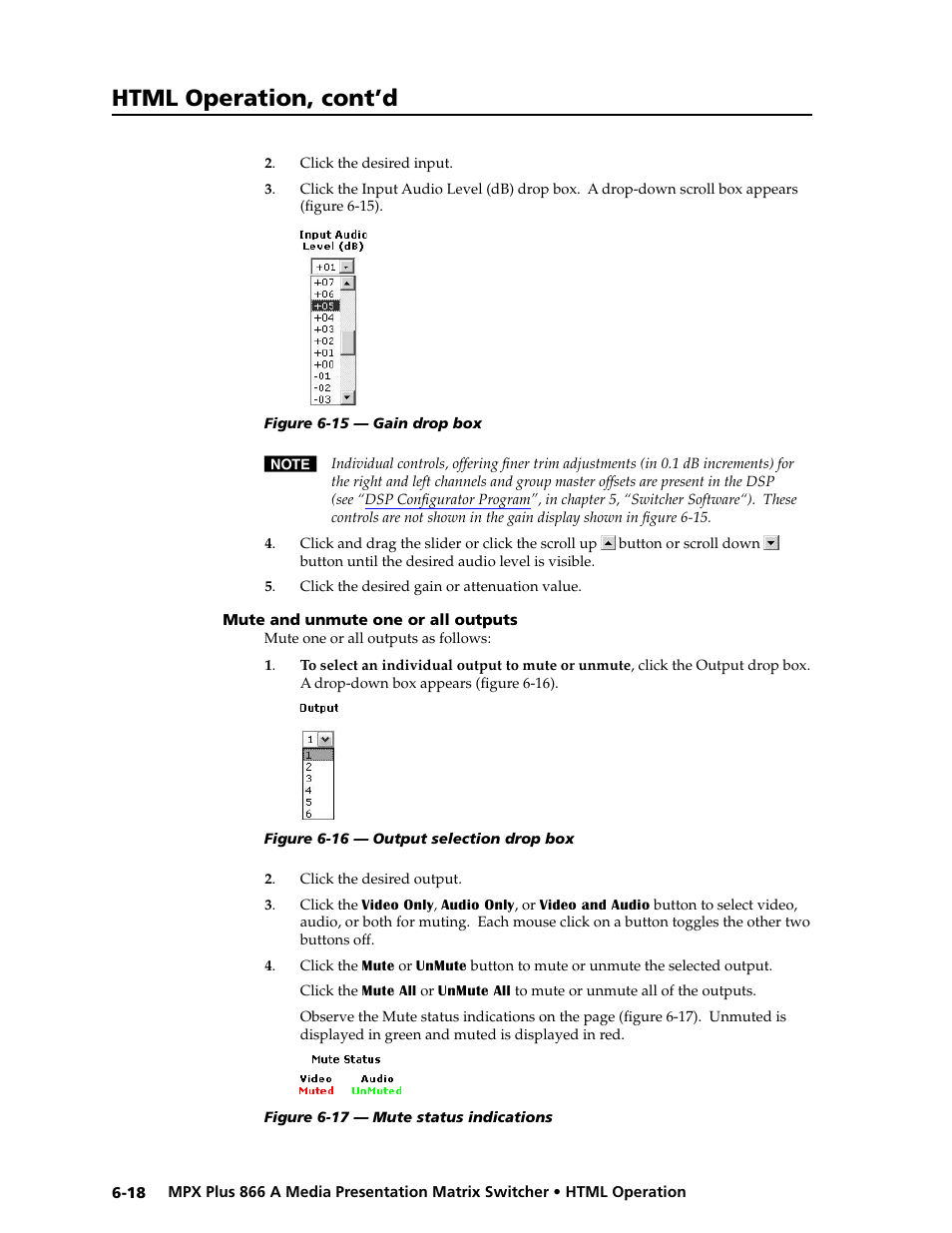 Mute and unmute one or all outputs, Mute and unmute one or all outputs -18, Preliminar y | Html operation, cont’d | Extron Electronics MPX Plus 866 A Rev. B User Manual | Page 182 / 222