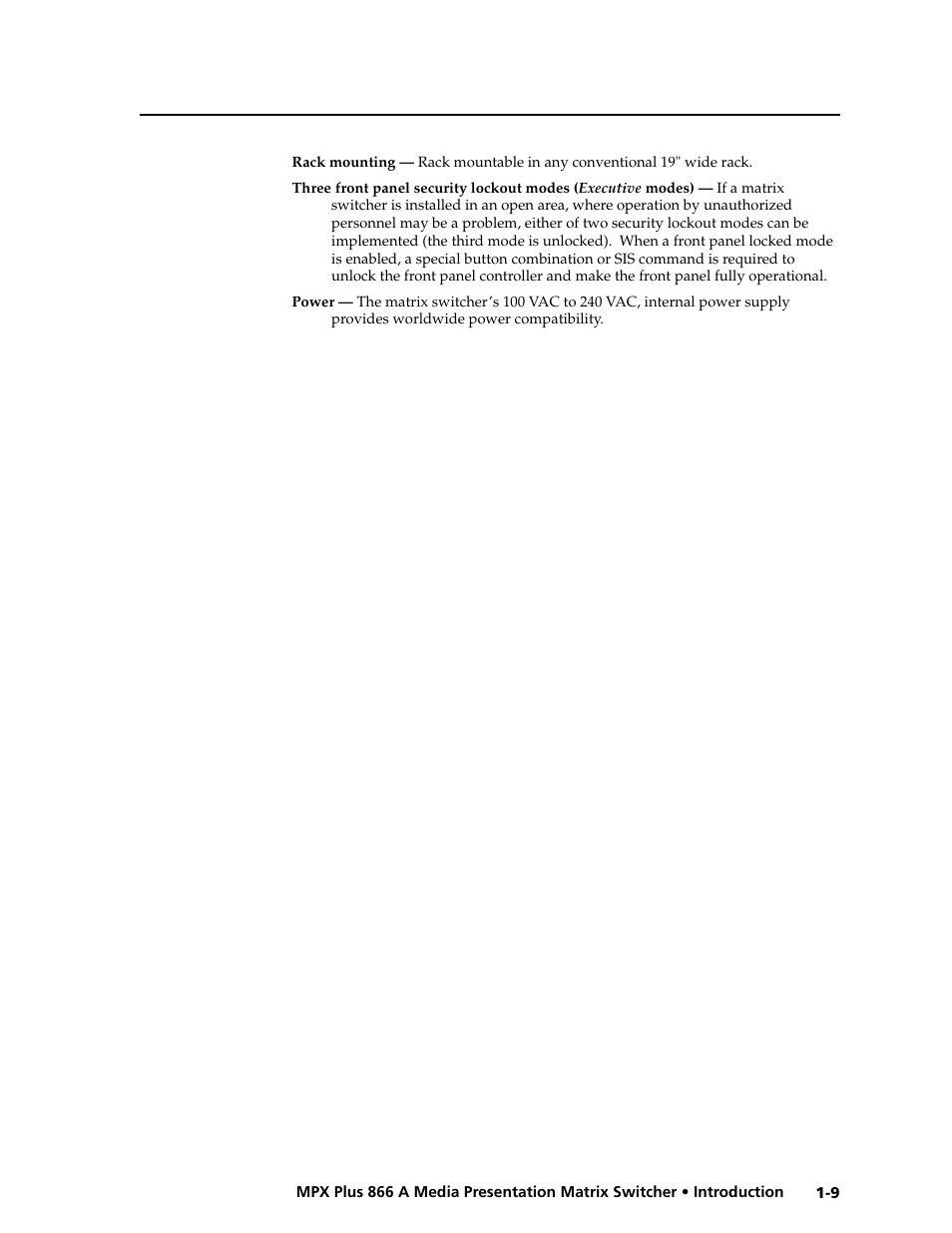 Preliminar y | Extron Electronics MPX Plus 866 A Rev. B User Manual | Page 19 / 222