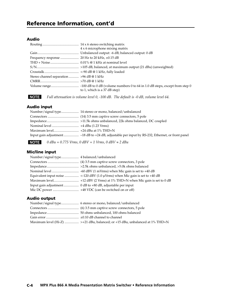 Preliminar y, Reference information, cont’d | Extron Electronics MPX Plus 866 A Rev. B User Manual | Page 212 / 222