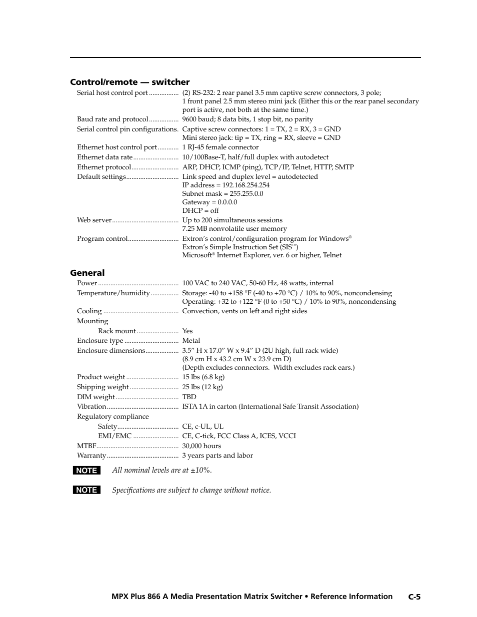 Preliminar y | Extron Electronics MPX Plus 866 A Rev. B User Manual | Page 213 / 222