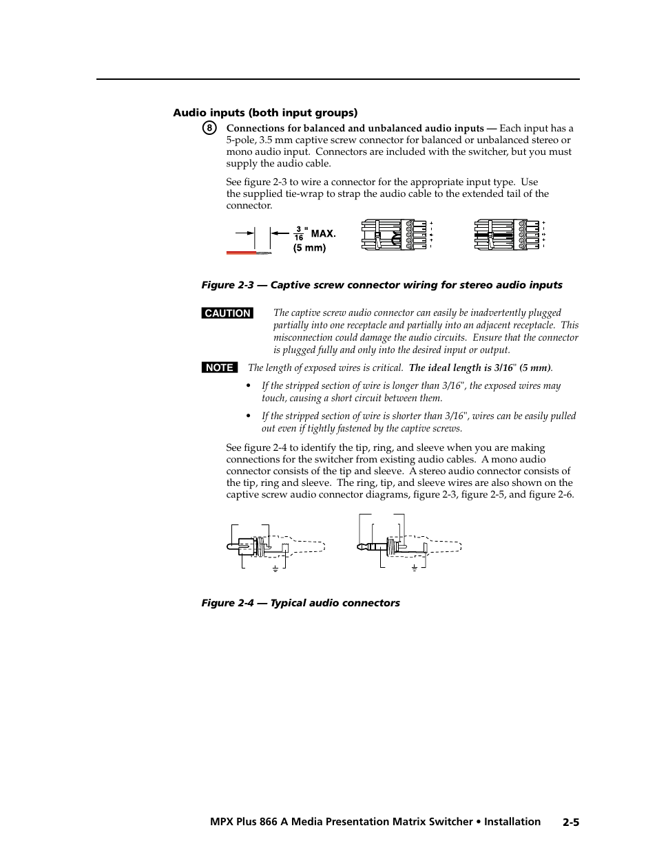 Audio inputs (both input groups), Audio inputs (both input groups) -5, Preliminar y | Extron Electronics MPX Plus 866 A Rev. B User Manual | Page 25 / 222