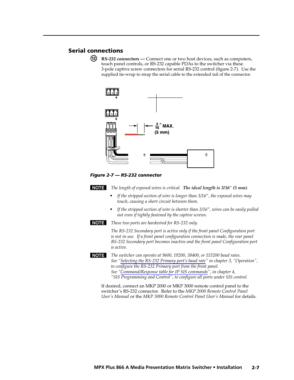 Serial connections, Serial connections -7, Preliminar y | Extron Electronics MPX Plus 866 A Rev. B User Manual | Page 27 / 222