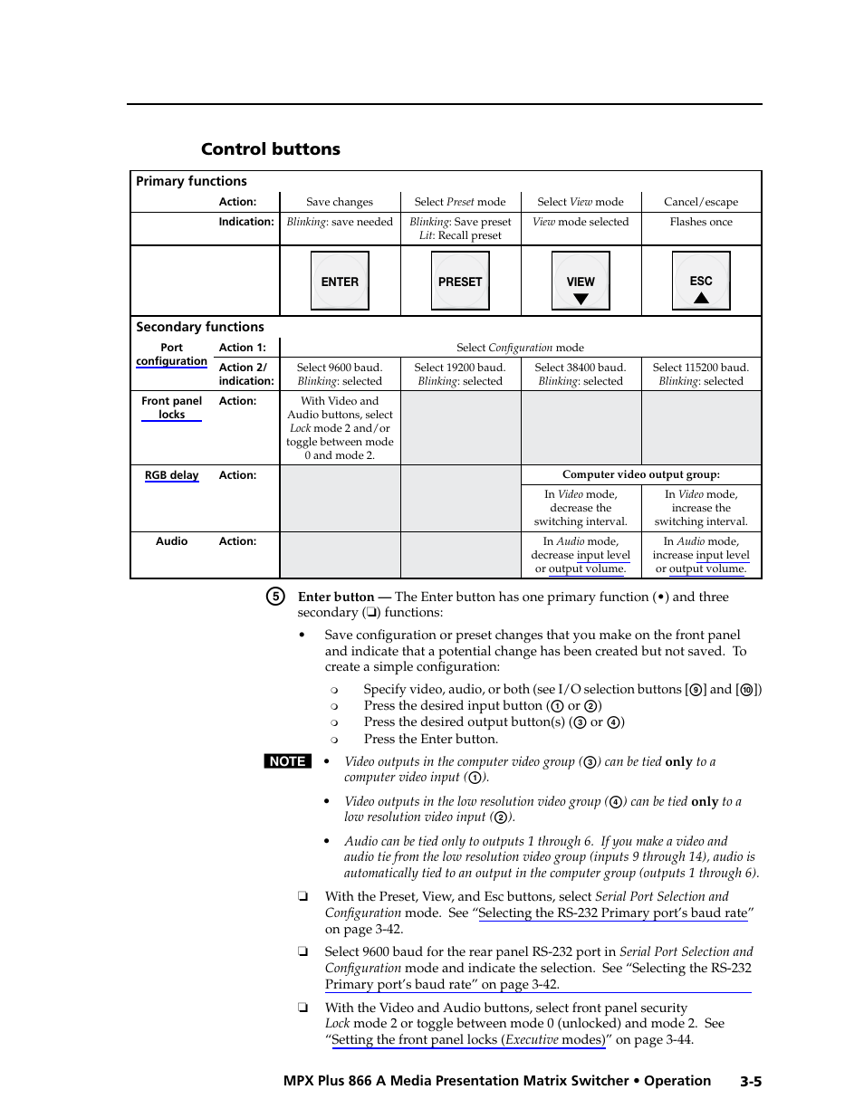 Control buttons, Control buttons -5, Preliminar y | Extron Electronics MPX Plus 866 A Rev. B User Manual | Page 35 / 222