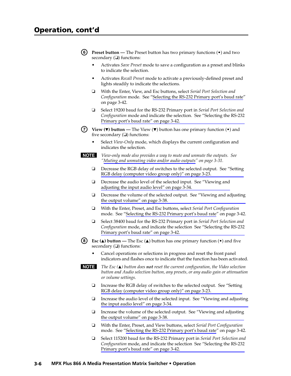 Preliminar y, Operation, cont’d | Extron Electronics MPX Plus 866 A Rev. B User Manual | Page 36 / 222