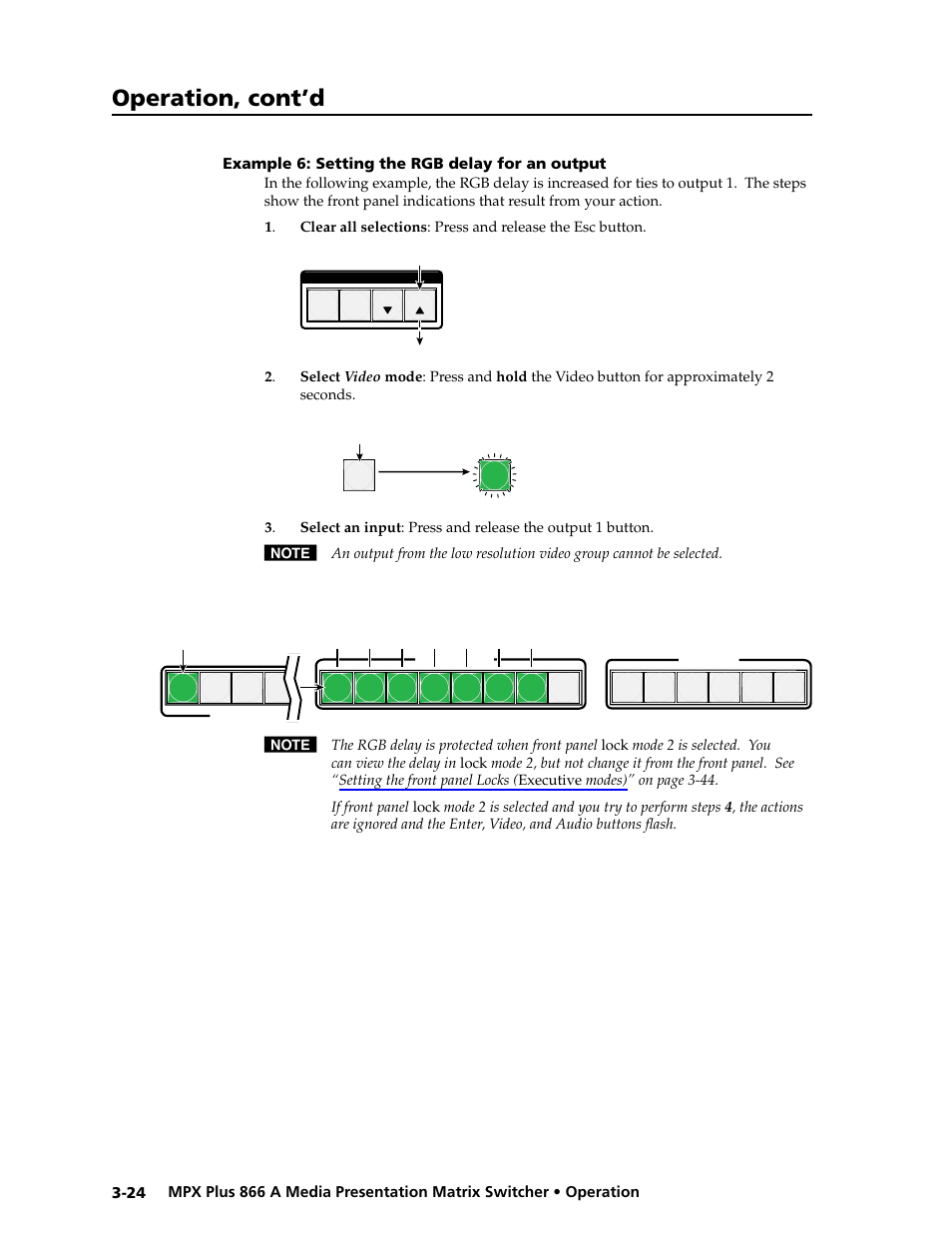 Example 6: setting the rgb delay for an output, Example 6: setting the rgb delay for an output -24, Preliminar y | Operation, cont’d | Extron Electronics MPX Plus 866 A Rev. B User Manual | Page 54 / 222
